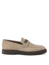 Brunello Cucinelli Crocodile Effect Round Toe Flat Sole Loafers In Neutral