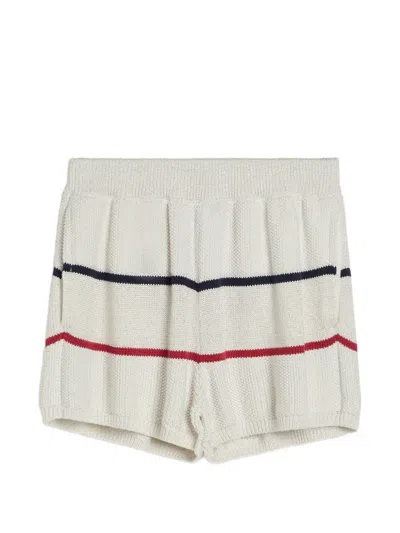Brunello Cucinelli Kids' Textured Stripe Knit Shorts In Neutral