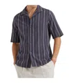 Brunello Cucinelli Textured Stripe Seersucker Easy Fit Short Sleeve Shirt With Camp Collar In Blue