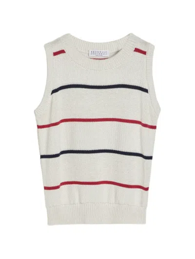 Brunello Cucinelli Textured Striped Vest In White