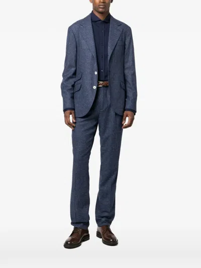 Brunello Cucinelli Textured Tailored Suit In Blue