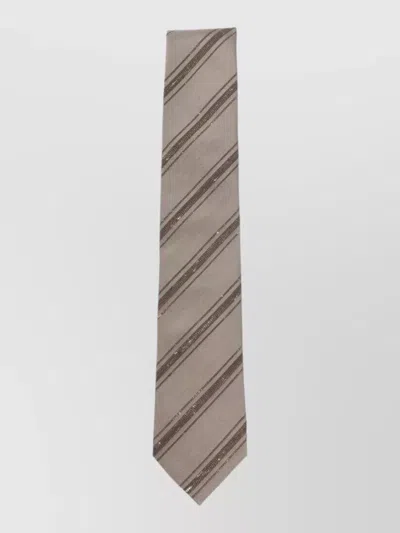 Brunello Cucinelli Textured Tie Diagonal Stripe Pattern In Brown