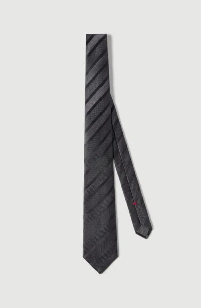 Brunello Cucinelli Texured Tone-on-tone Stripe Silk Tie In Gray