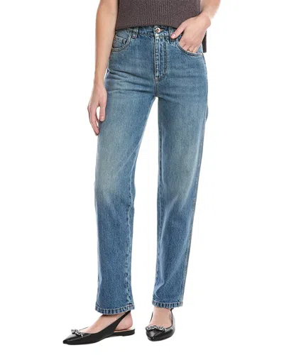 Brunello Cucinelli The Skater Medium Wash Straight Jean In Blue