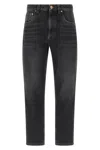 Brunello Cucinelli Grey Straight Jeans With Logo Patch In Denim Woman In Black