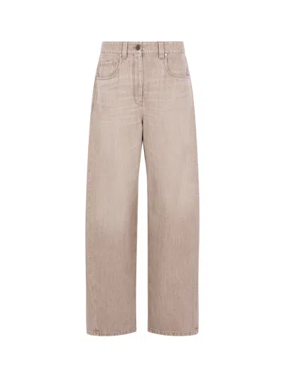 Brunello Cucinelli Women The Wide Barrel Jean In Neutral