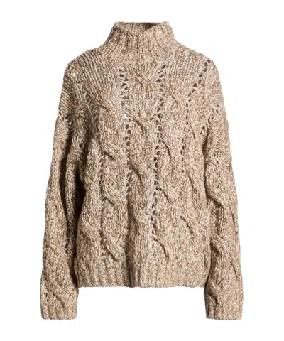 Brunello Cucinelli Thick Knit Long-sleeve Turtleneck Sweater In Brown