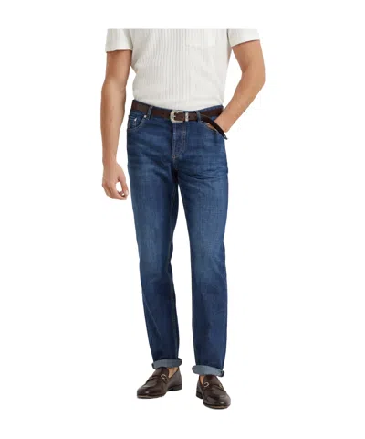 Brunello Cucinelli Thin Five-pocket Distressed Jeans In Multicolor