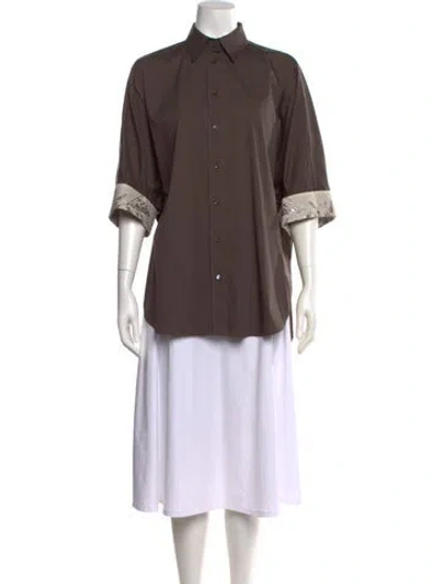 Pre-owned Brunello Cucinelli Three-quarter Sleeve Button-up Top W/ Tags In Brown