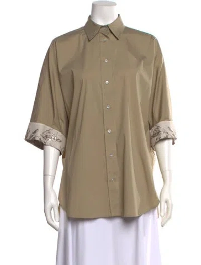 Pre-owned Brunello Cucinelli Three-quarter Sleeve Button-up Top W/ Tags In Neutral