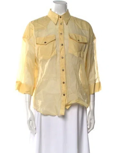 Pre-owned Brunello Cucinelli Three-quarter Sleeve Button-up Top W/ Tags In Yellow