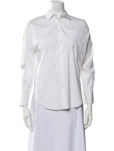Pre-owned Brunello Cucinelli Three-quarter Sleeve Button-up Top In White