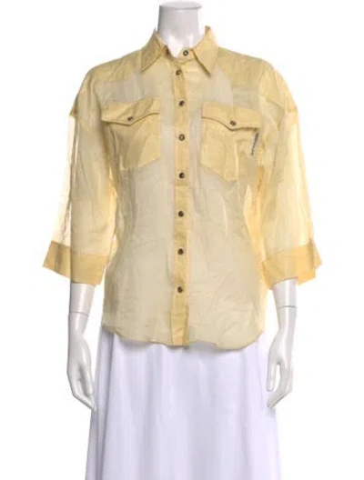 Pre-owned Brunello Cucinelli Three-quarter Sleeve Button-up Top In Yellow