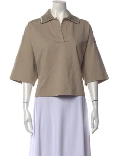 Pre-owned Brunello Cucinelli Three-quarter Sleeve Polo In Neutrals