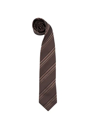 Brunello Cucinelli Striped Silk Tie In Brown