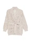 Brunello Cucinelli Tie Waist Open Knit Cardigan In Neutral