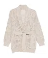 Brunello Cucinelli Tie Waist Open Knit Cardigan In White