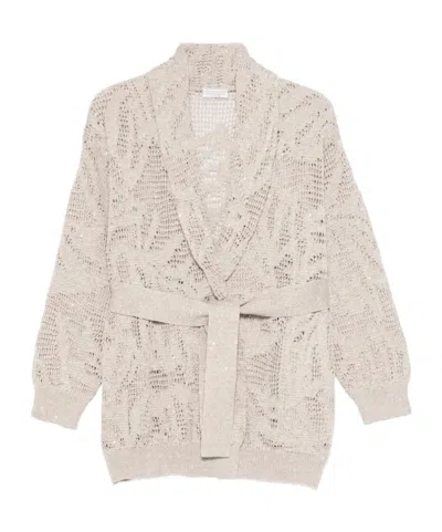 BRUNELLO CUCINELLI TIE WAIST OPEN KNIT CARDIGAN
