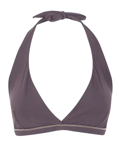 Brunello Cucinelli Tie-front Bikini Top In Purple