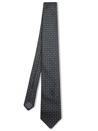 Brunello Cucinelli Geometric White/blue Tie In Gray