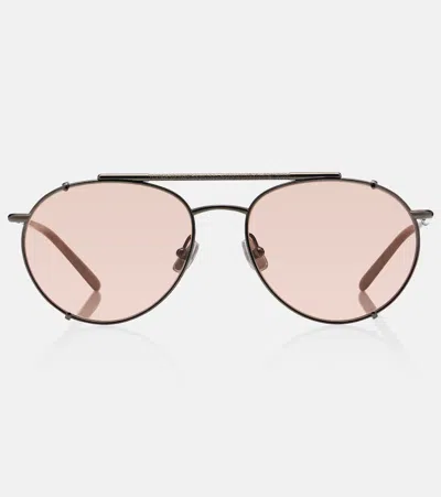 Brunello Cucinelli Timeless Reflection Aviator Sunglasses In Brown