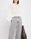Brunello Cucinelli Tipped Edge Lattice Open Weave Knit Hoodie In C159 White