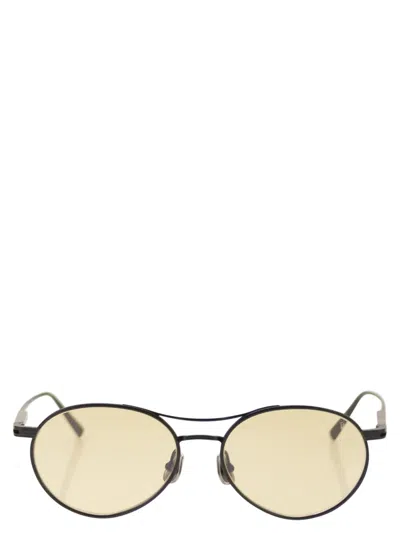 Brunello Cucinelli Titanium Aviator Sunglasses With Crystal Lenses In Cream