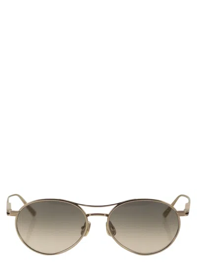 Brunello Cucinelli Titanium Aviator Sunglasses With Crystal Lenses In Gold