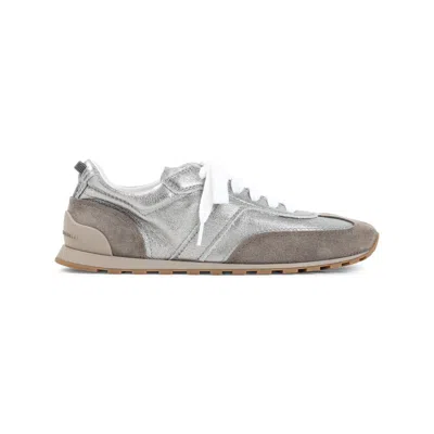 Brunello Cucinelli Titanium Grey Leather Senakers In Gray