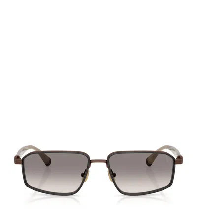 Brunello Cucinelli Titanium Rectangle Jarama Sunglasses In Brown