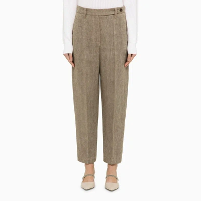 Brunello Cucinelli Tobacco-coloured Linen Trousers Women In Grey