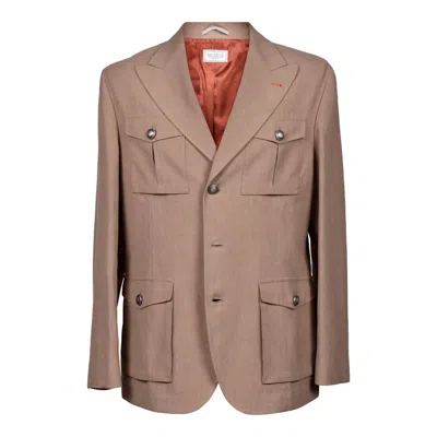Brunello Cucinelli Tobacco Linen Safari Jacket In Brown
