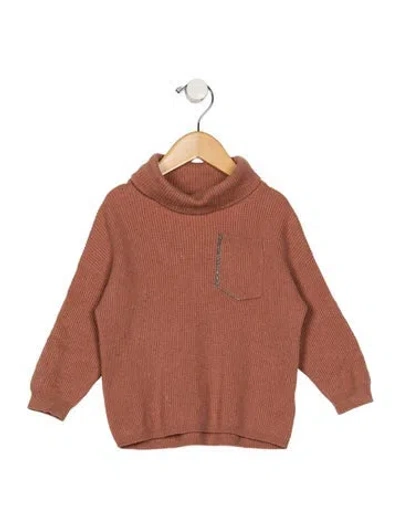 Pre-owned Brunello Cucinelli Babies' Toddler Girls Cashmere Crystal Embellished Sweater In Pink