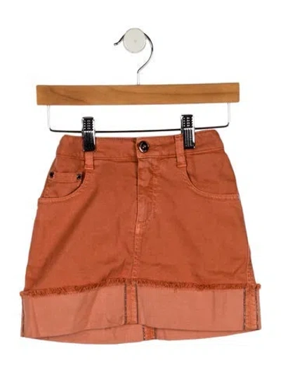 Pre-owned Brunello Cucinelli Babies' Toddler Girls' Solid Raw Edge Trimmed Denim Skirt In Orange