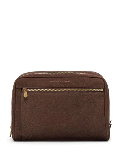 Brunello Cucinelli Toiletry Bag With Logo In Brown