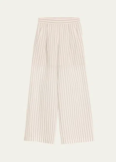 Brunello Cucinelli Tone On Tone Striped Wide-leg Pants In C005 White Grey