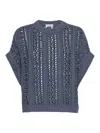 Brunello Cucinelli Knit Vest Lace Detail In Blue