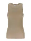 Brunello Cucinelli Ribbed Crew Neck Fitted Sleeveless Top In Beige