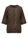 Brunello Cucinelli Rustic Duzzling Net Jersey Sweater In Brown