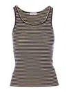 Brunello Cucinelli Ribbed Texture Crewneck Scoop Neck Striped Top In Multi