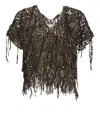 Brunello Cucinelli Women Brown Knit Dazzling Abstract Embroidery Top In Brown