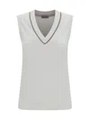 Brunello Cucinelli White Ribbed-knit Vest In White