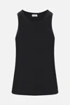 Brunello Cucinelli Black Sleeveless Top With Round Neck And Monil Detail On The Rear In Cotton Stretch Woman In Black