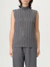 Brunello Cucinelli Sequin High Neck Sleeveless Top With Vertical Stripes In Gray