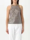 Brunello Cucinelli Sleeveless Cotton Top With Sequins Accents In Leather