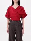 Brunello Cucinelli Red Shirt With V-neck And Monili Detail In Red