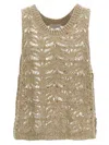 Brunello Cucinelli Dazzling Open Knit Sleeveless Top In Beige