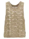 Brunello Cucinelli Dazzling Open Knit Sleeveless Top In Beige