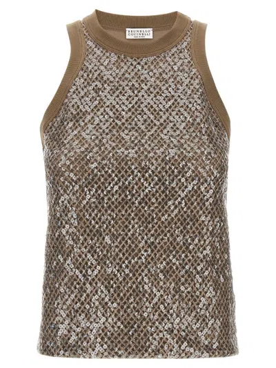 BRUNELLO CUCINELLI BRUNELLO CUCINELLI TOP DAZZLING NET EMBROIDERY