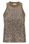 Brunello Cucinelli Sleeveless Cotton Top With Sequins Accents